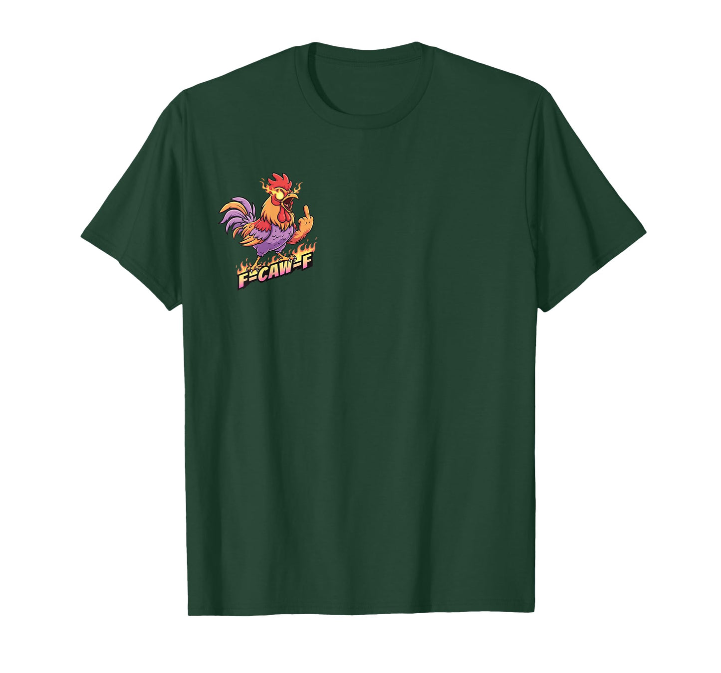 F CAW F Flame Funny Angry Chicken Cartoon Middle Finger Tee T-Shirt