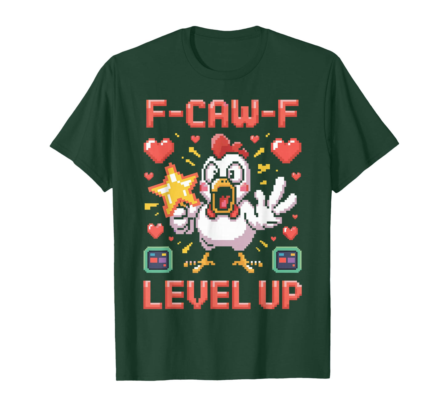 F-Caw-F Funny Chicken Pixel Art Retro Gaming F Caw F Meme T-Shirt