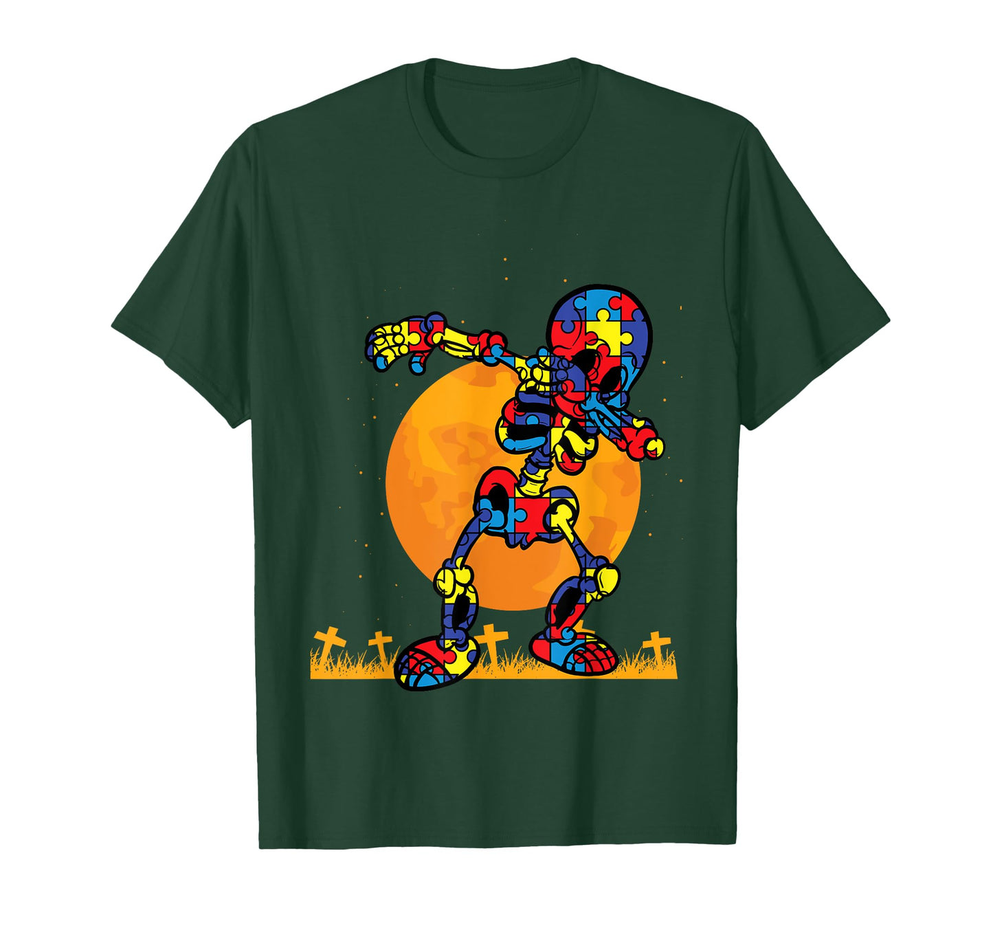 Autism Puzzle Dabbing Skeleton Autism Awareness Halloween T-Shirt