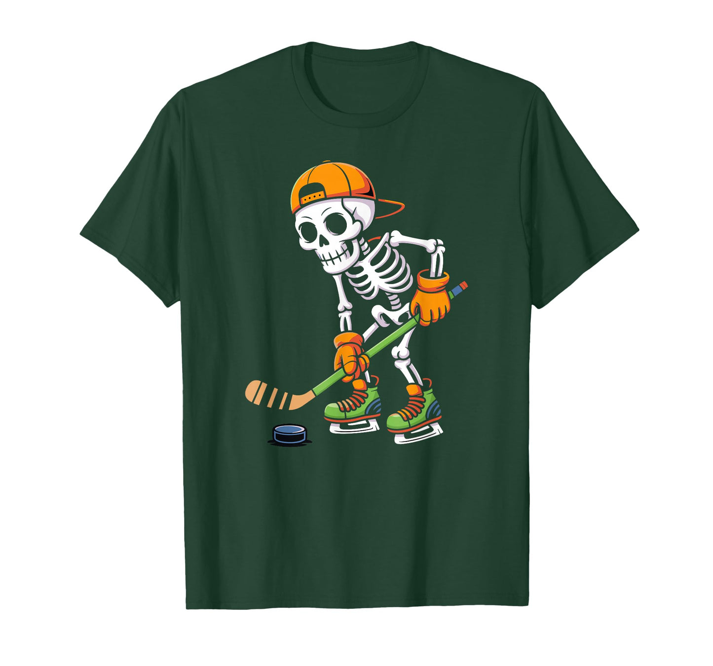 Skeleton Ice Hockey Halloween Costume Men Boys Hockey T-Shirt