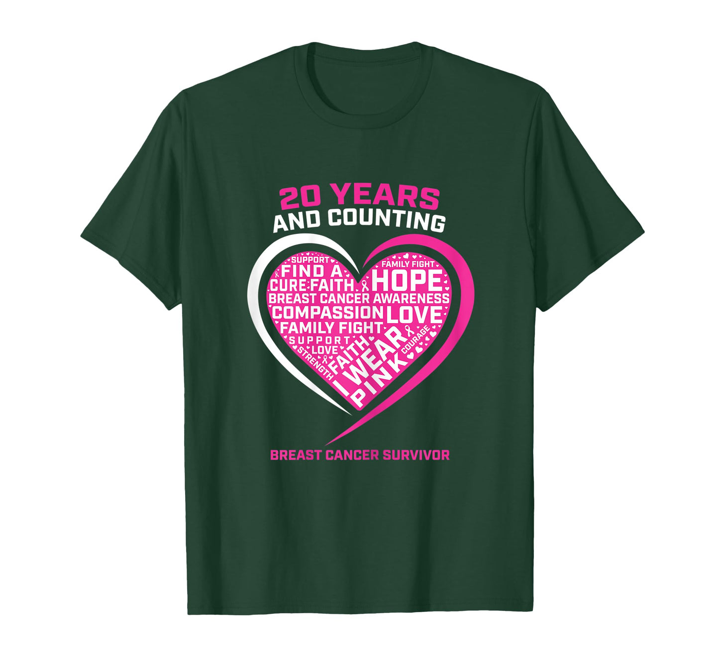 Womens 20 Year Cancer Free Breast Cancer Survivor Awareness Graphic T-Shirt