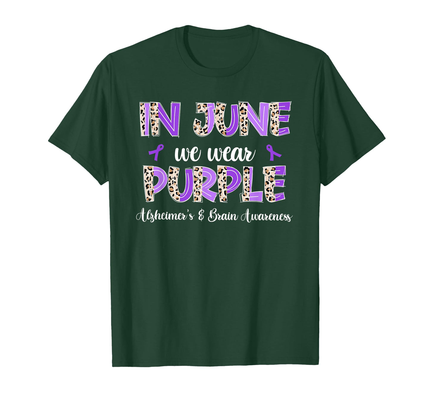 Boho Leopard June We Wear Purple Alzheimers Brain Awareness T-Shirt
