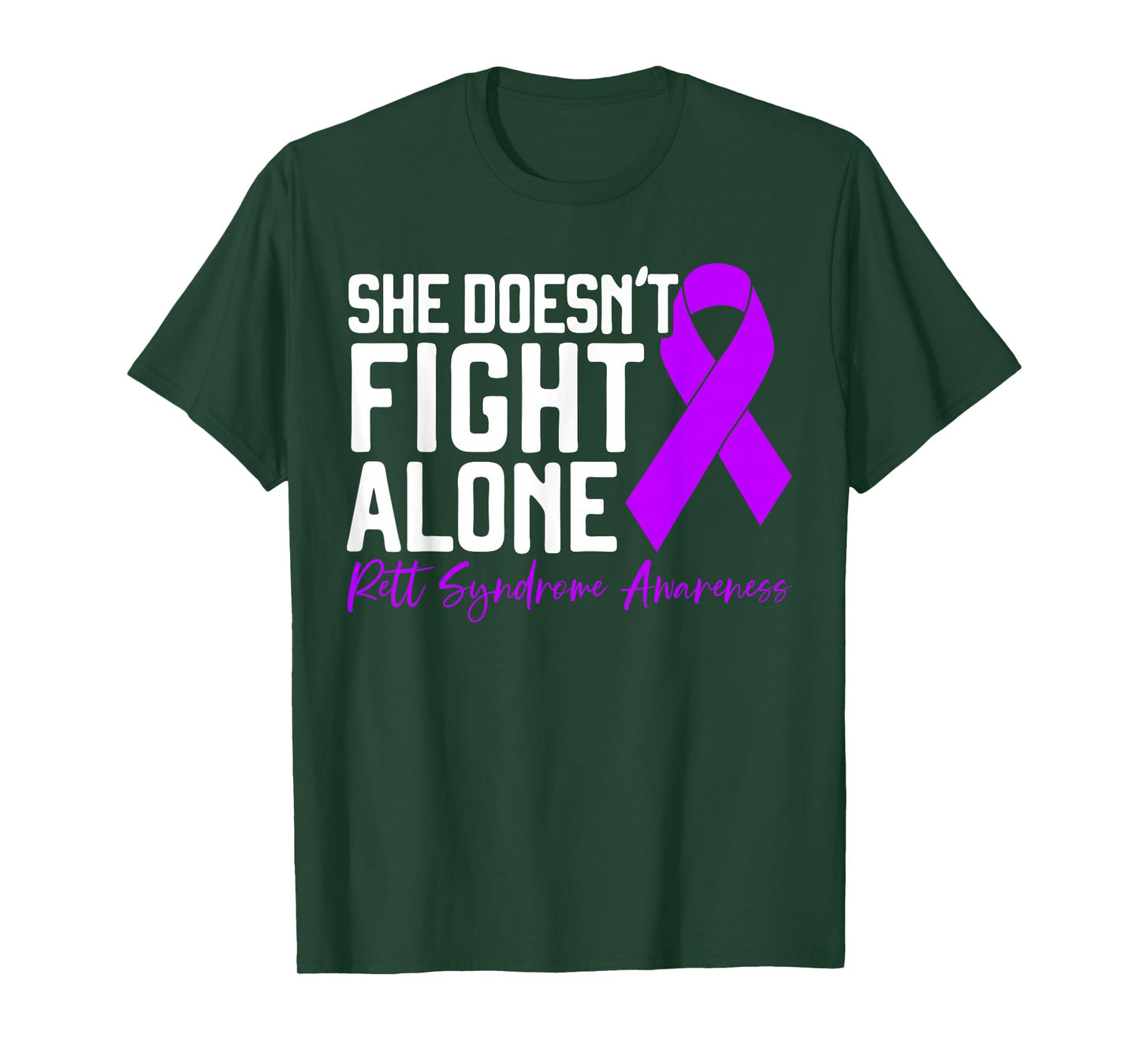 Rett Syndrome Awareness SteMi Apparel She Doesn't Fight Alone T-Shirt, Unisex-Adults, Black, Short Sleeve, Small