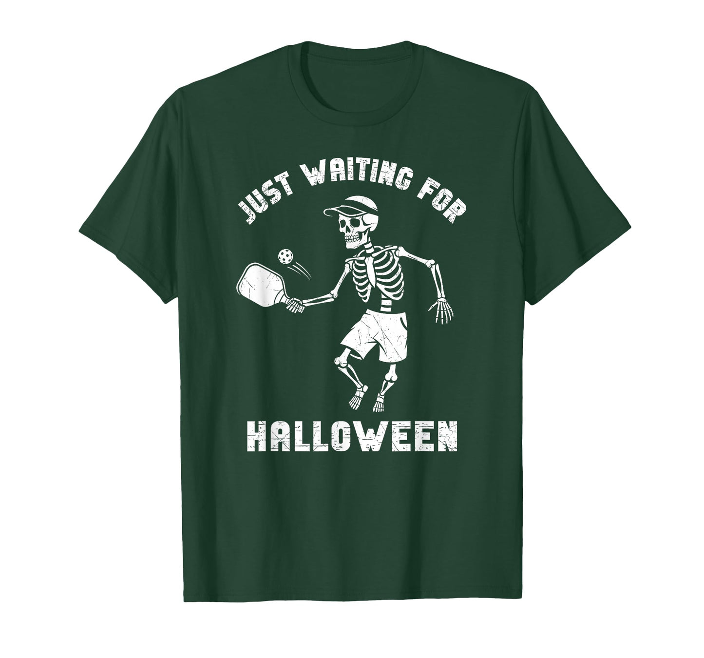Just Waiting for Halloween Skeleton Pickle Ball Player T-Shirt