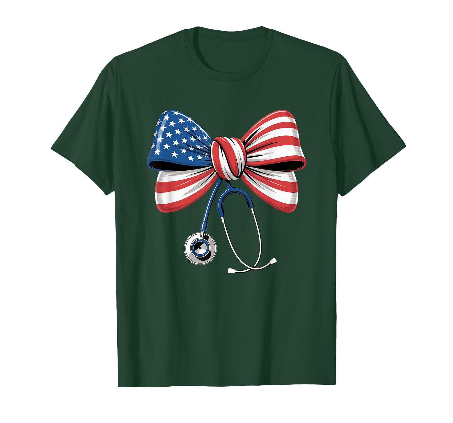USA Flag Stethoscope Coquette Bow RN Nurse 4th Of July T-Shirt