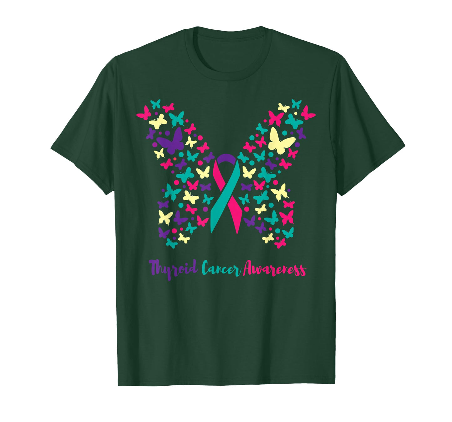Thyroid Cancer Awareness Shirt, Butterfly Teal, Pink, Purple T-Shirt