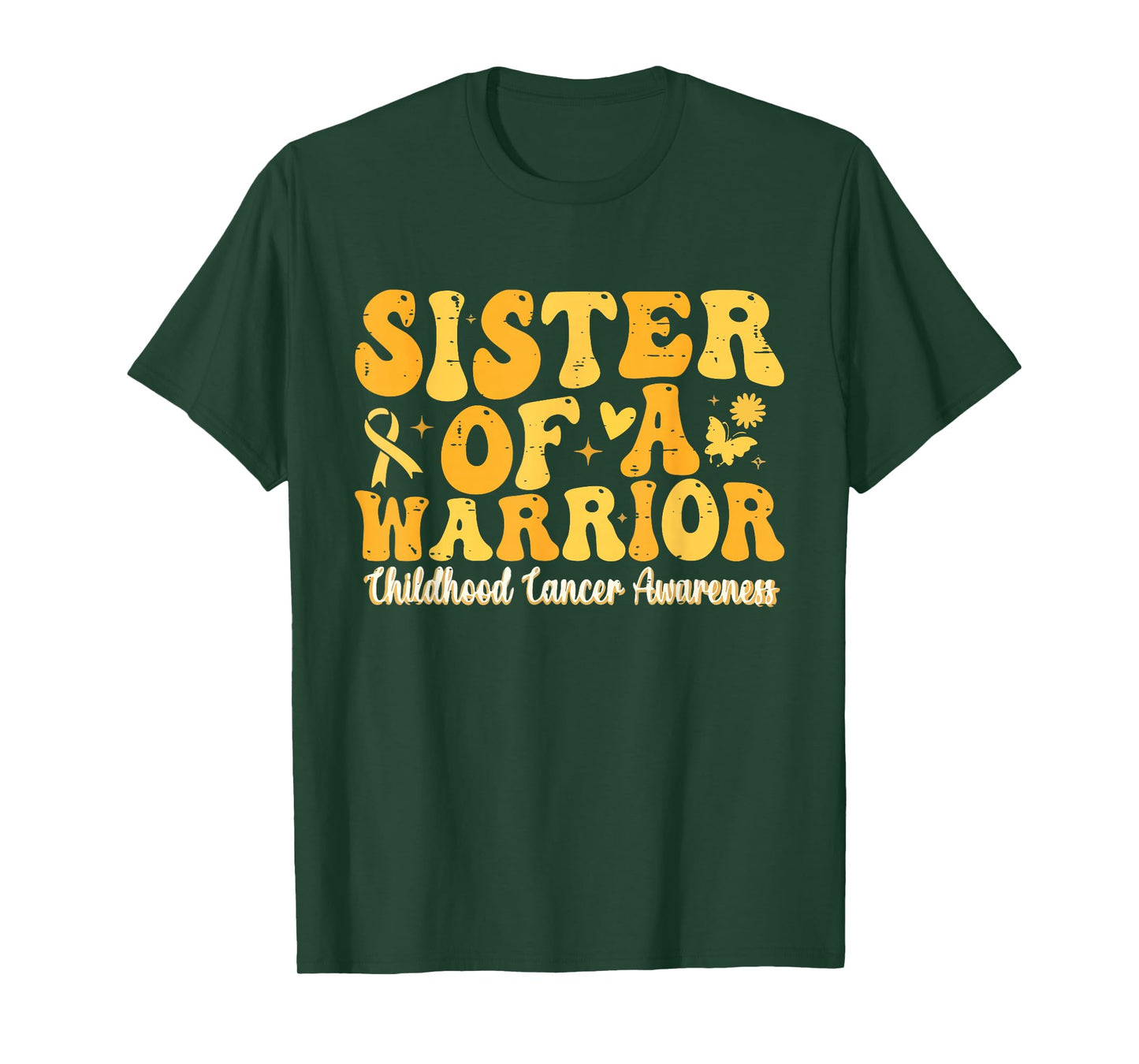 Sister of a Warrior Childhood Cancer Awareness Gold Ribbon T-Shirt