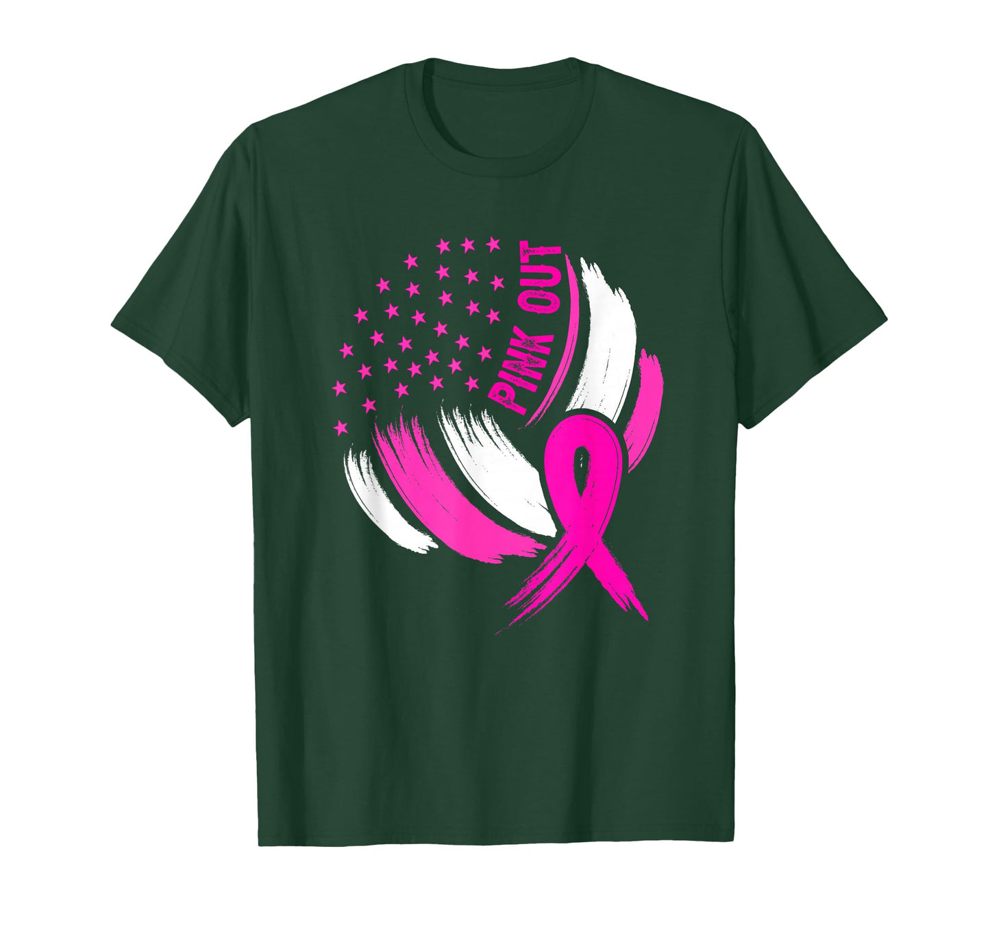 Volleyball Pink Out Breast Cancer Awareness Ribbon USA Flag T-Shirt