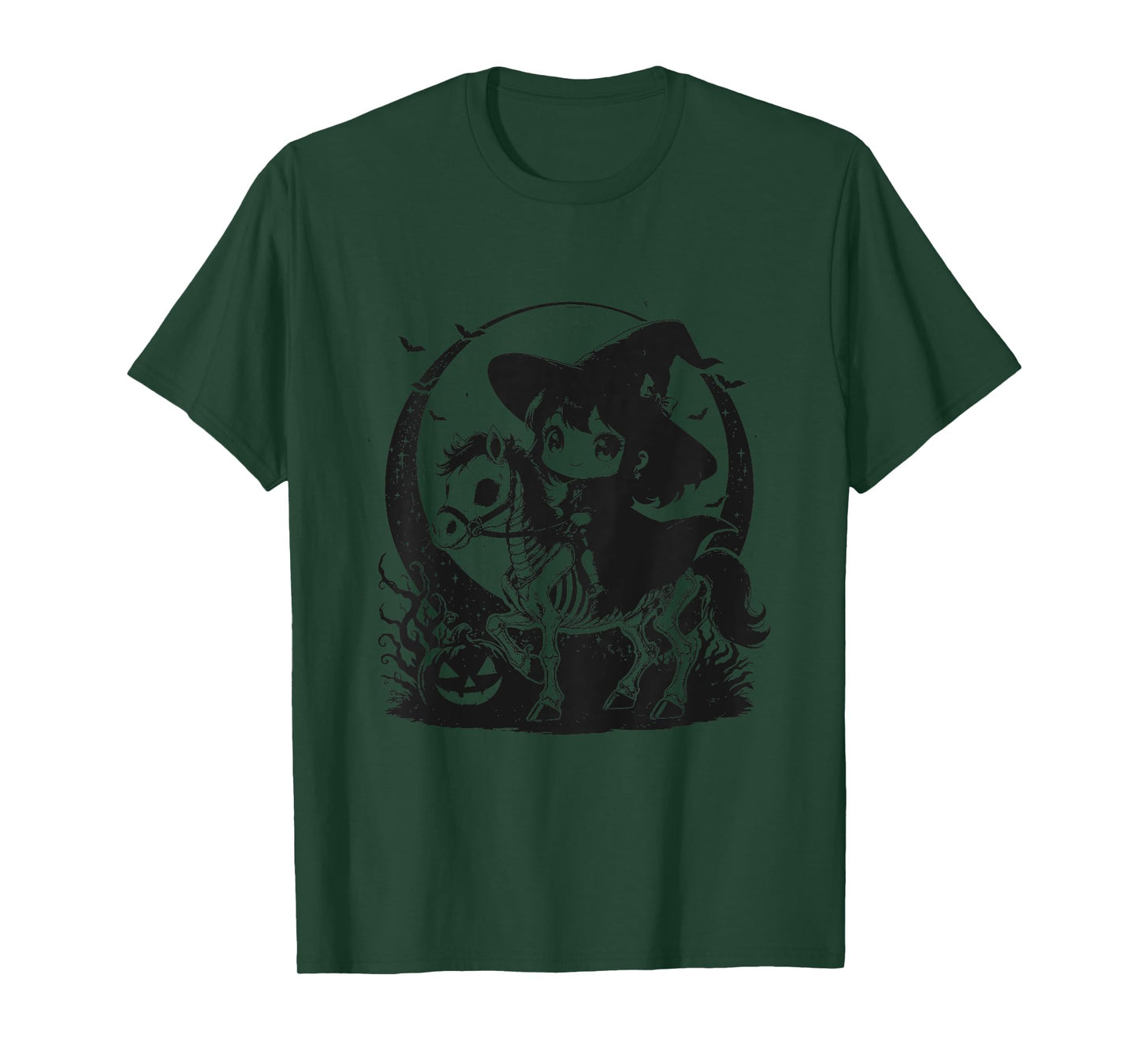 Girls Halloween Cute Witch Horse Skeleton Animal Graphic T-Shirt