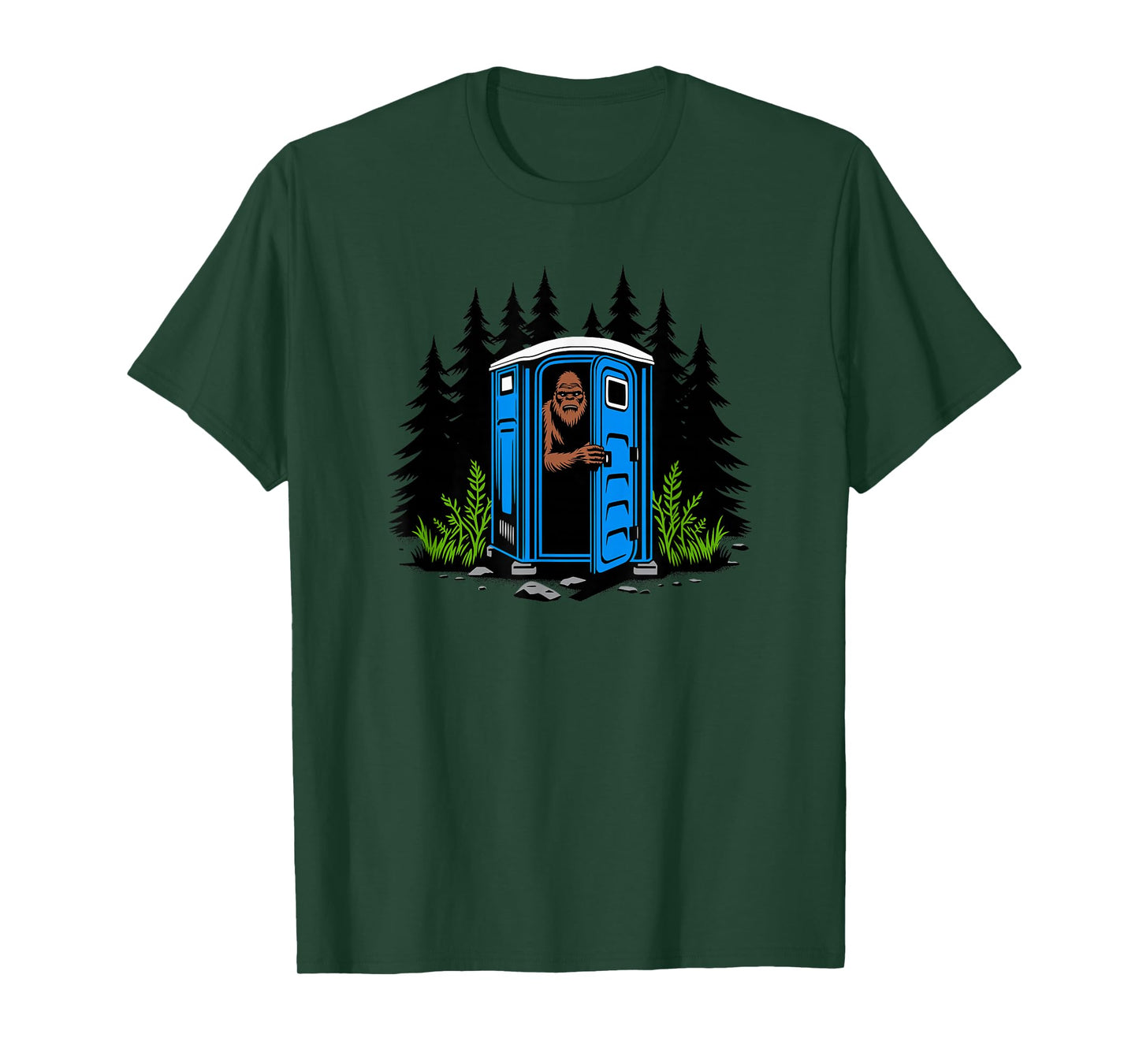 Utopia Sport Bigfoot Shop Bigfoot Peeking Out Of A Porta Potty In The Woods T-Shirt