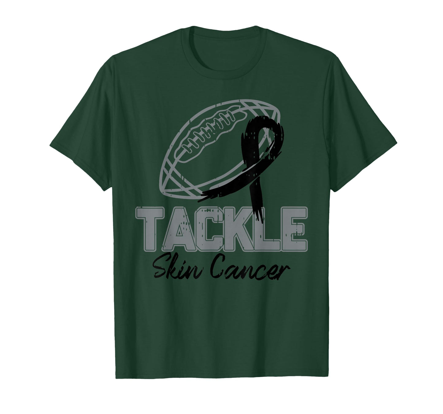 Tackle Melanoma Skin Cancer Awareness Football Black Ribbon T-Shirt