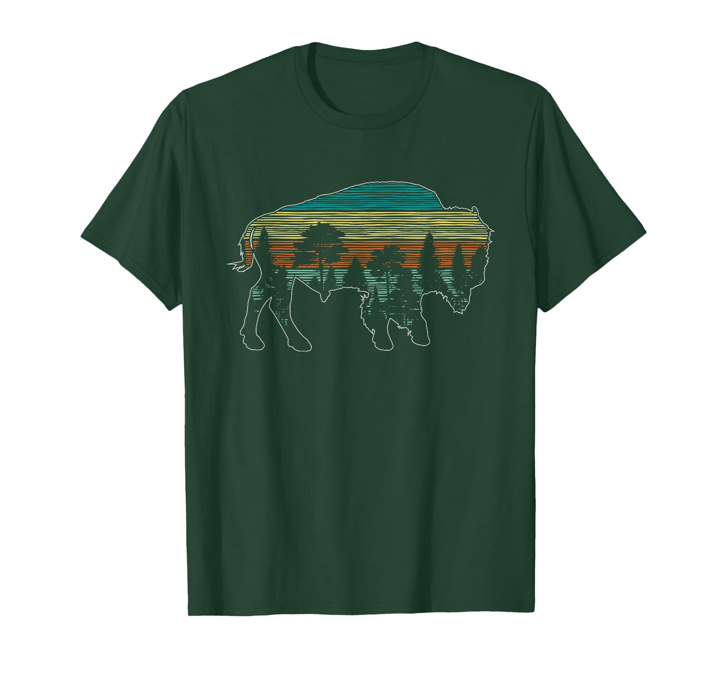 Vintage American Bison Buffalo Lover Wildlife Outdoor Trees T-Shirt