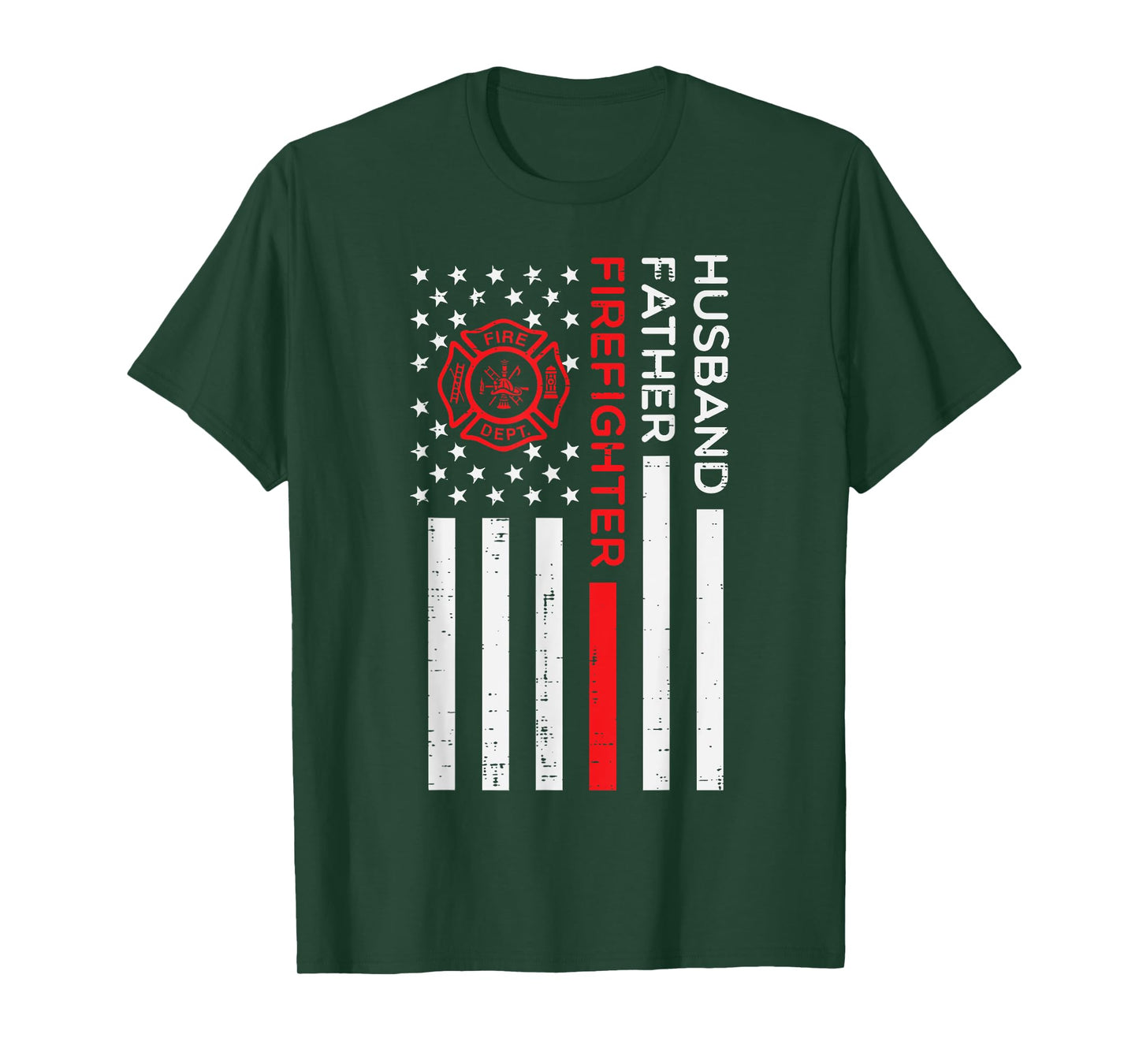 Husband Father Firefighter US Flag Fathers Day Fireman Men T-Shirt