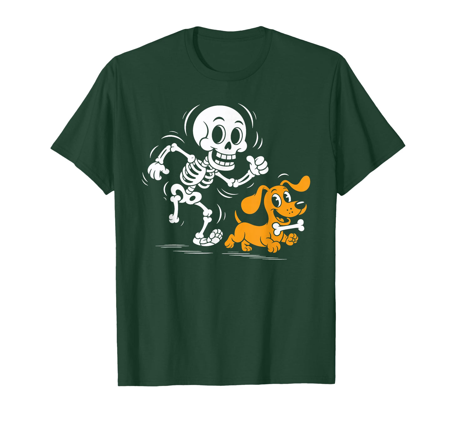 Skeleton Chasing Dachshund Dog Funny Halloween Wiener T-Shirt