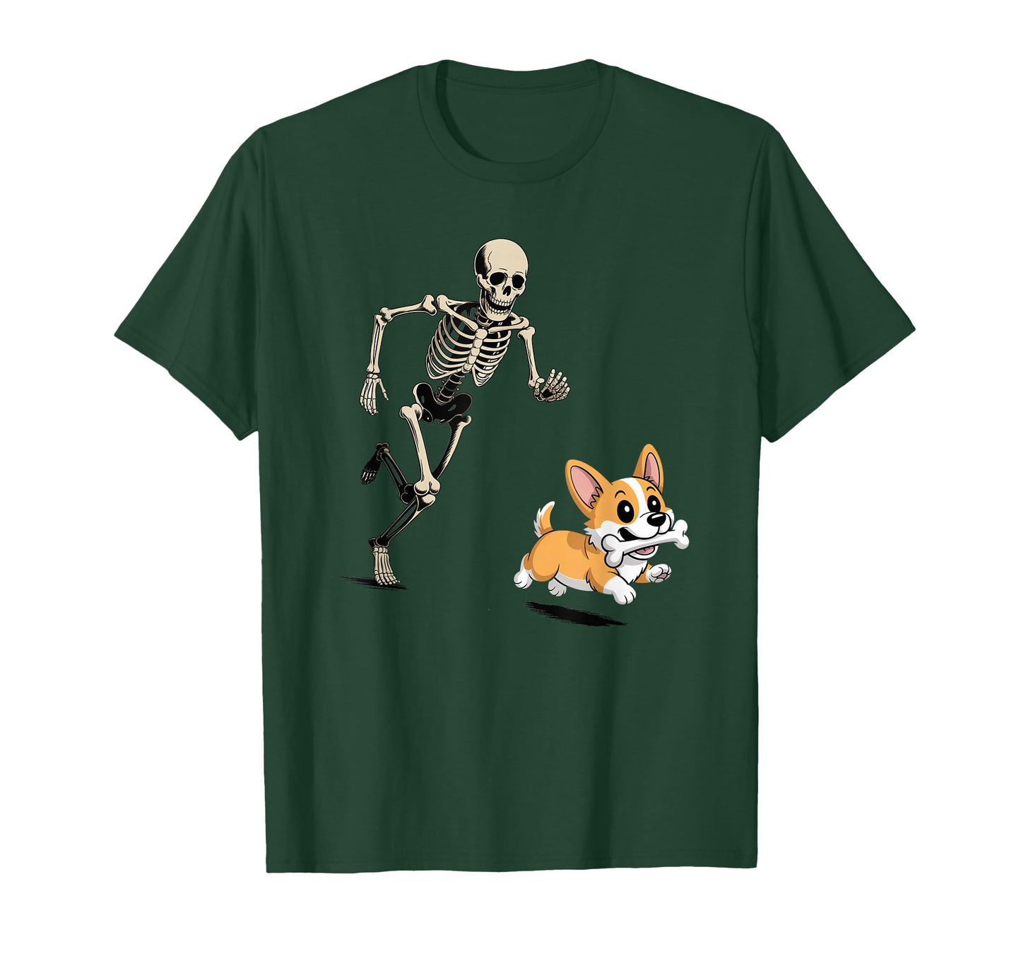 Funny Skeleton Chasing Corgi Halloween Dog Mom Pet Lover T-Shirt