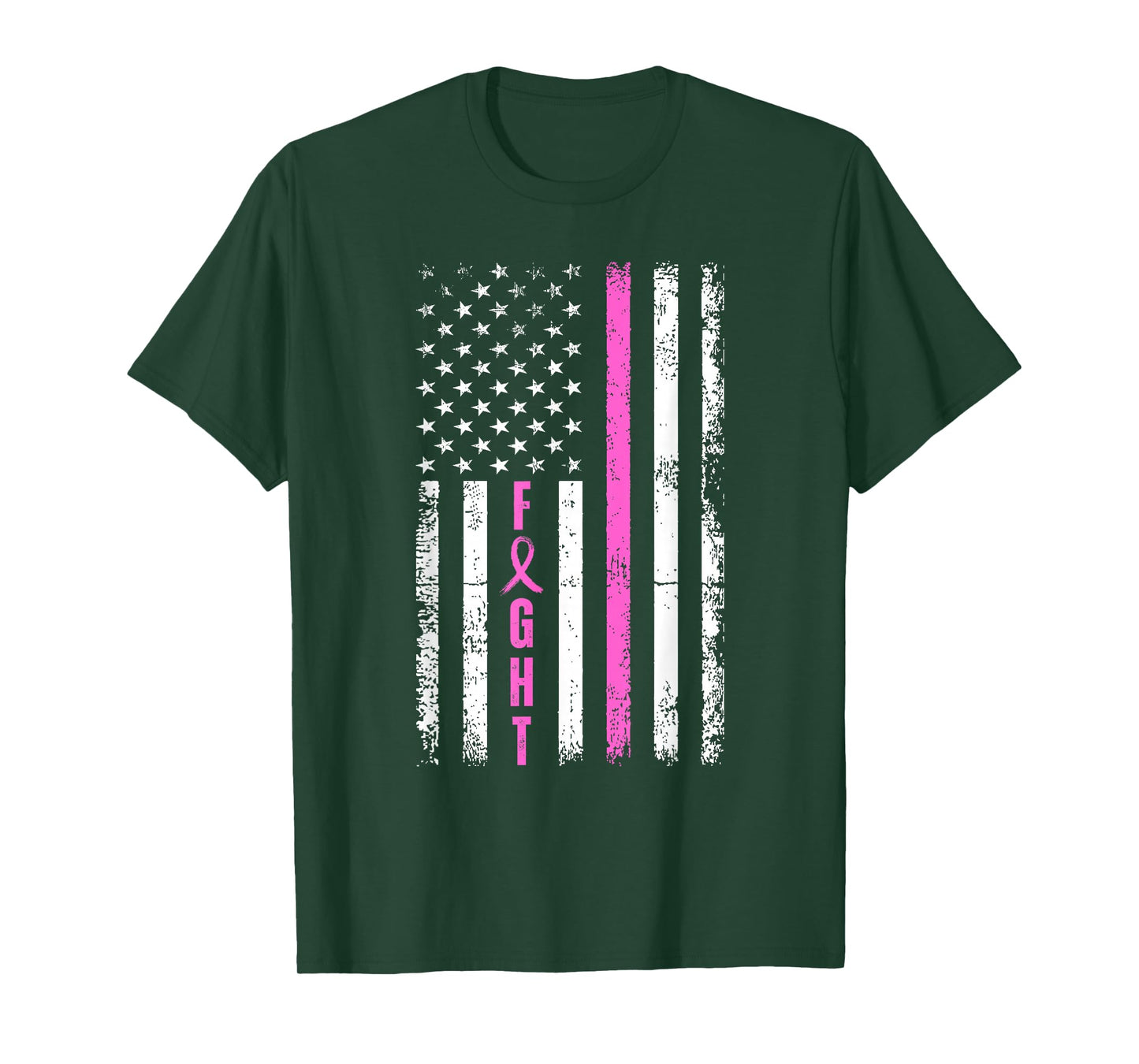 Fight Breast Survivor American Flag Breast Cancer Awareness T-Shirt