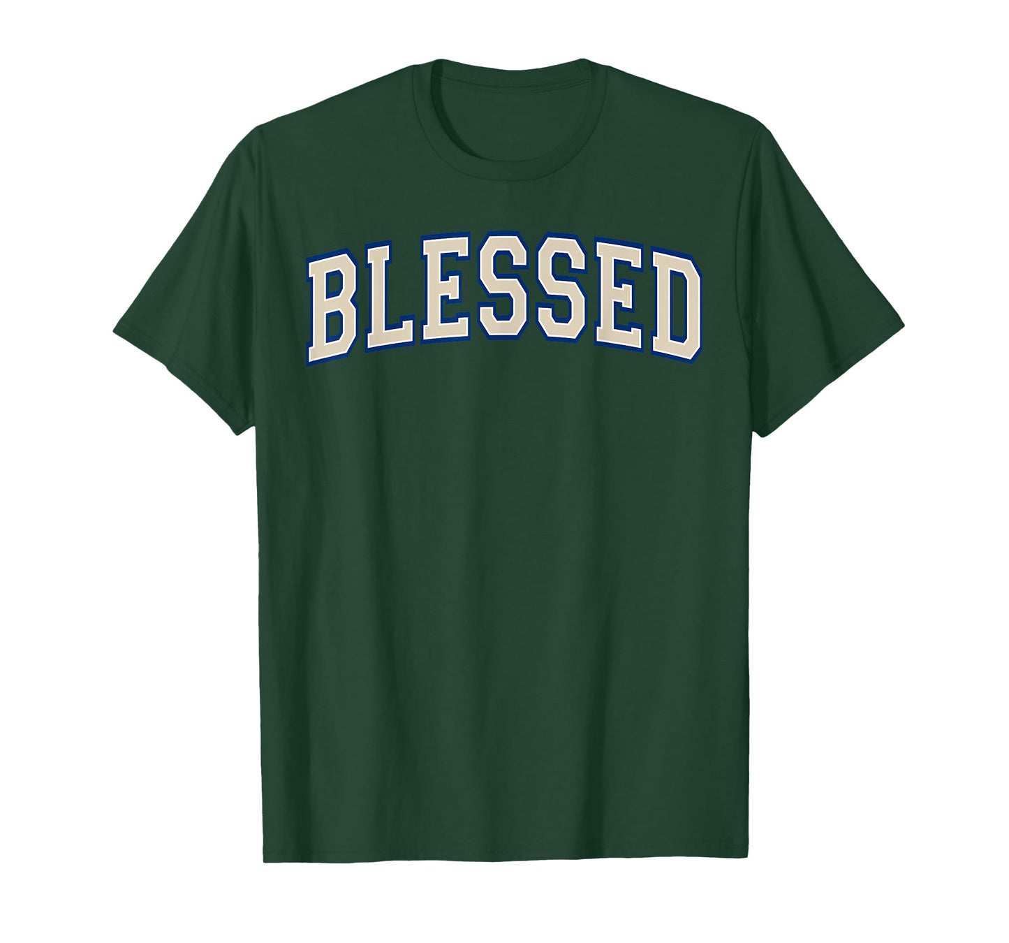 Blessed Christian Faith Ivory and Blue Varisty Letters T-Shirt