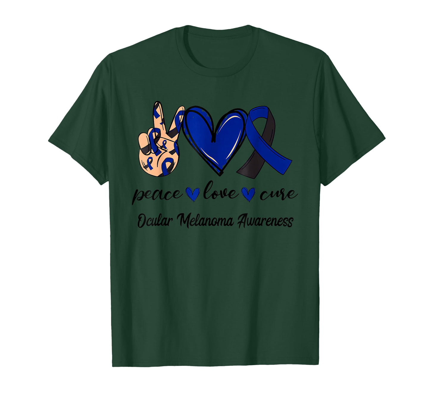 Peace Love Cure Ocular Melanoma Black Navy Ribbon Awareness T-Shirt