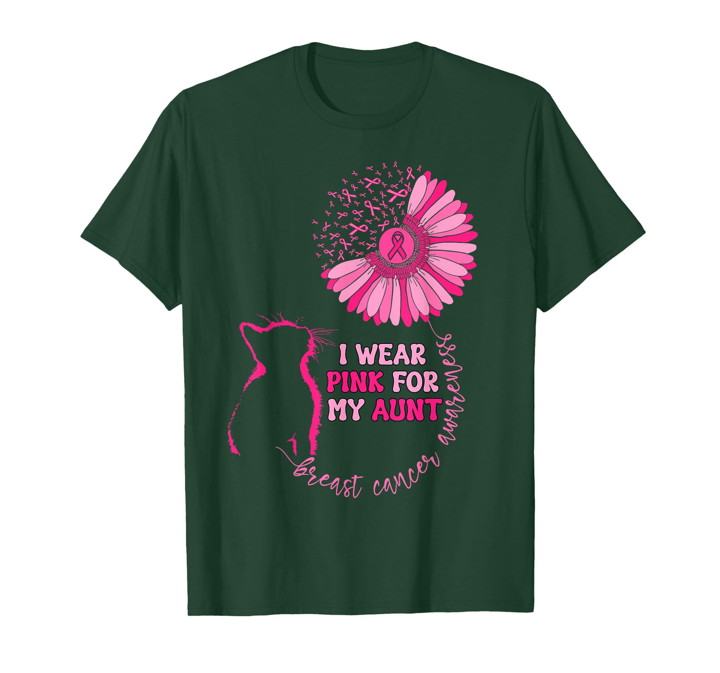 Groovy I Wear Pink For My Aunt Breast Cancer Awareness Cat T-Shirt for Men Women Girls Kids