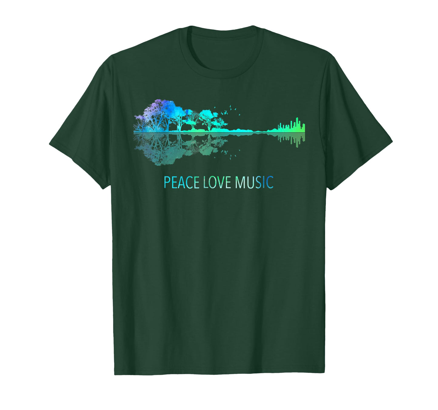 Peace Love Music Guitar Lake Shadow Hippie Musician Nature T-Shirt