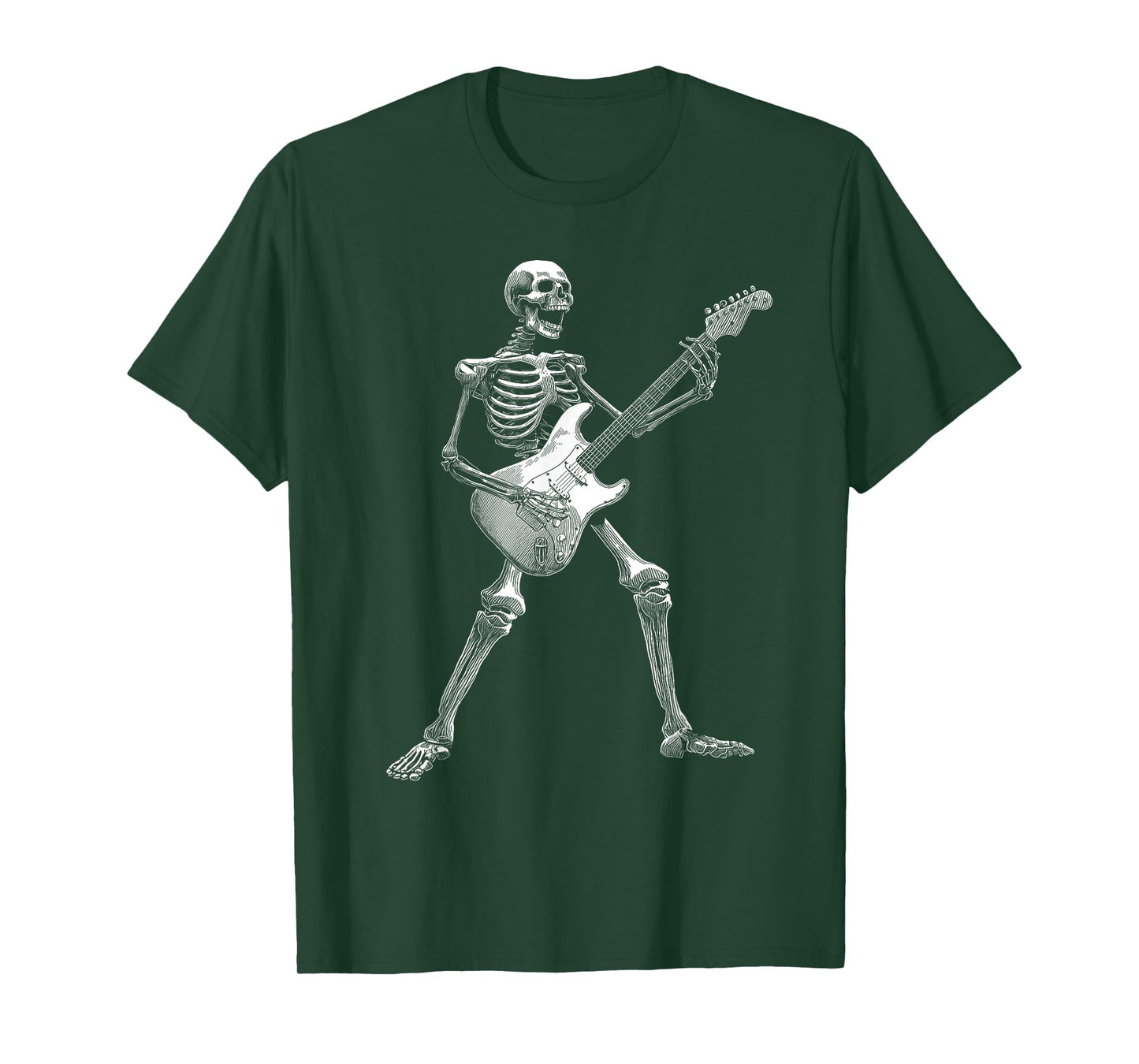 Spooky Halloween Skeleton Playing Electric Guitar Rock Roll T-Shirt