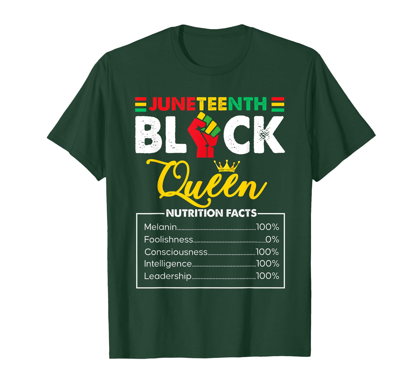 Womens Juneteenth Black African Queen Nutritional Facts T-Shirt