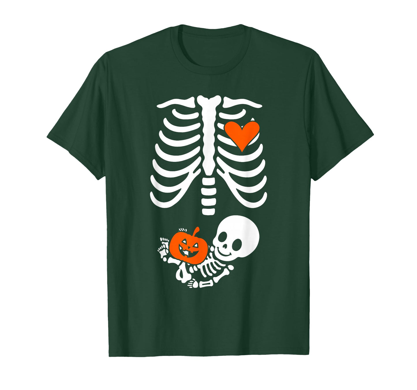Halloween Skeleton Baby Rib Cage Maternity Pregnant Pumpkin T-Shirt