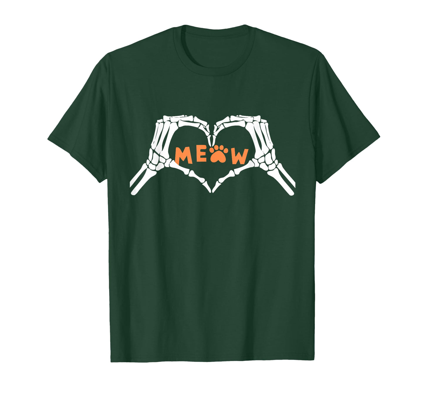 Meow Cute Cats Funny Skeleton Hands Heart Sign Halloween T-Shirt