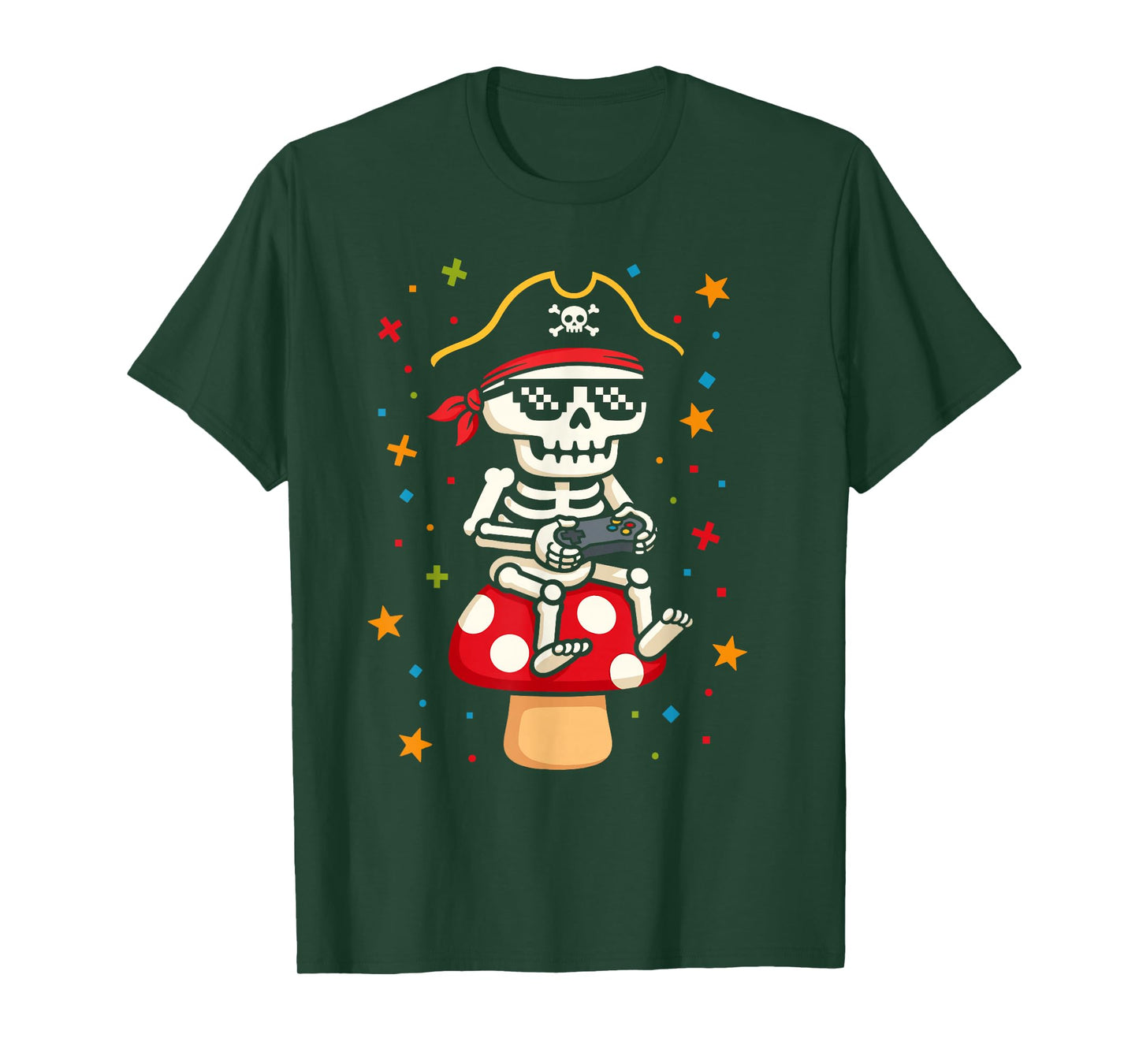 Funny Gamer Skeleton Pirate Playing Video Game T-Shirt