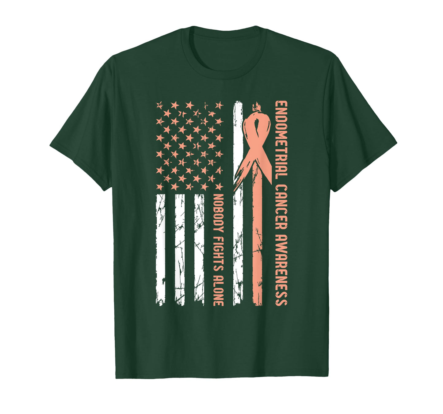 Endometrial Cancer Awareness Flag Nobody Fights Alone T-Shirt