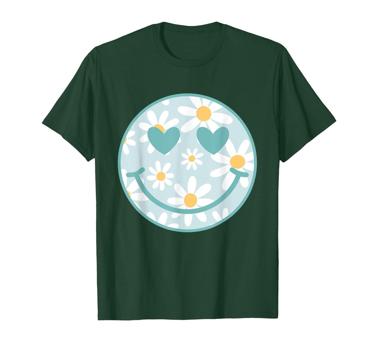 Retro Teal Happy Face Checkered Pattern Smile Face Trendy T-Shirt