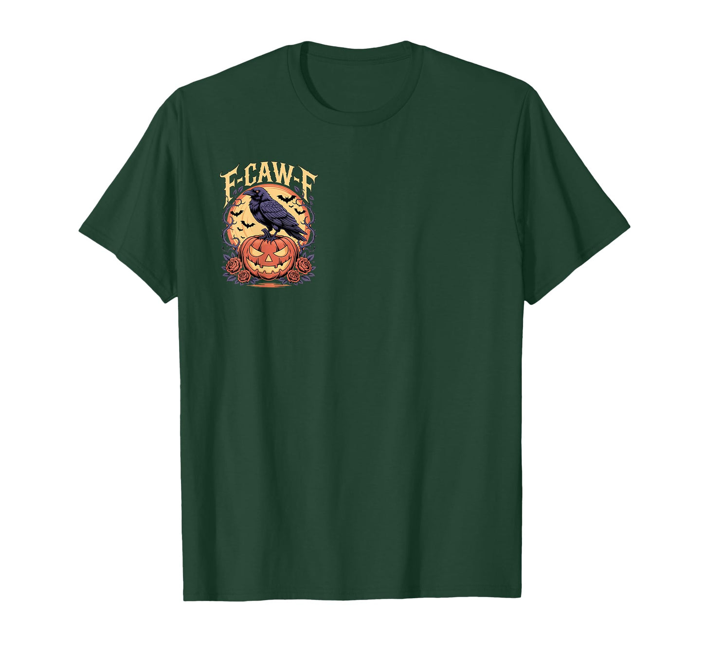 F CAW F Crow Raven Spooky Bird Funny Scary Pumpkin Full Moon T-Shirt