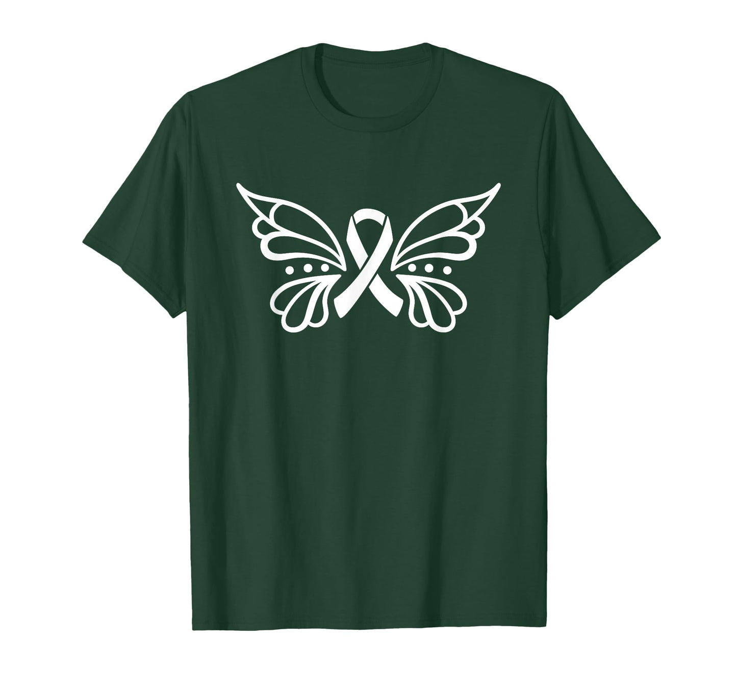 White Ribbon With Butterfly Wings - Lung Cancer Awareness T-Shirt
