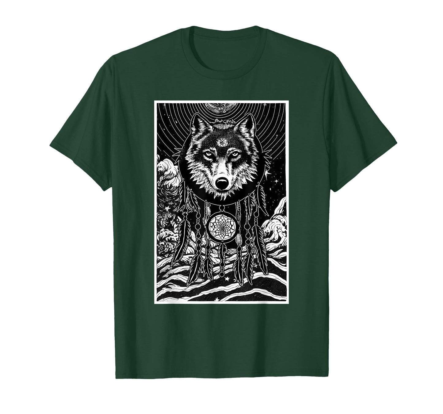Dreamcatcher Wolf Full Moon Wiccan Native American T-Shirt