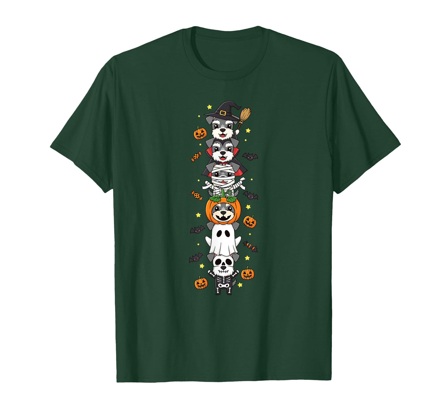 Miniature Schnauzer Witch Vampire Ghost Halloween Kids Mens T-Shirt