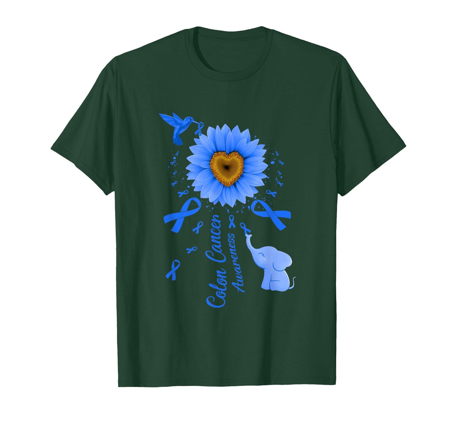 Sunflower Hummingbird Elephant Colon Cancer Awareness T-Shirt