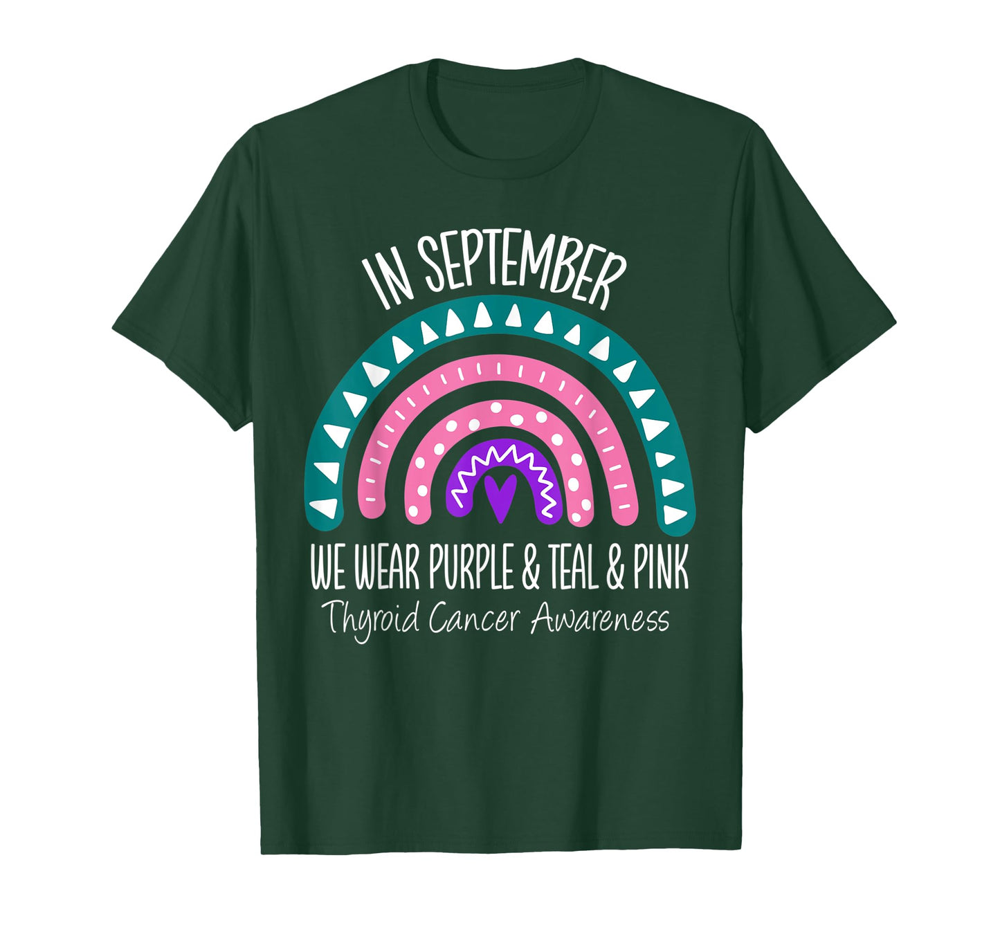 Rainbow September Teal Pink Thyroid Cancer Awareness Ribbon T-Shirt