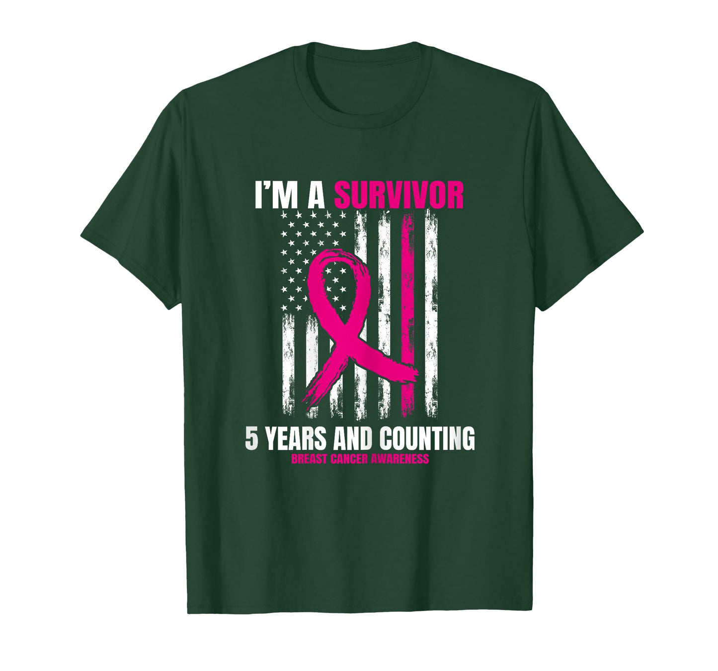 Pink Breast Cancer Survivor Gifts 5 Years Free American Flag T-Shirt