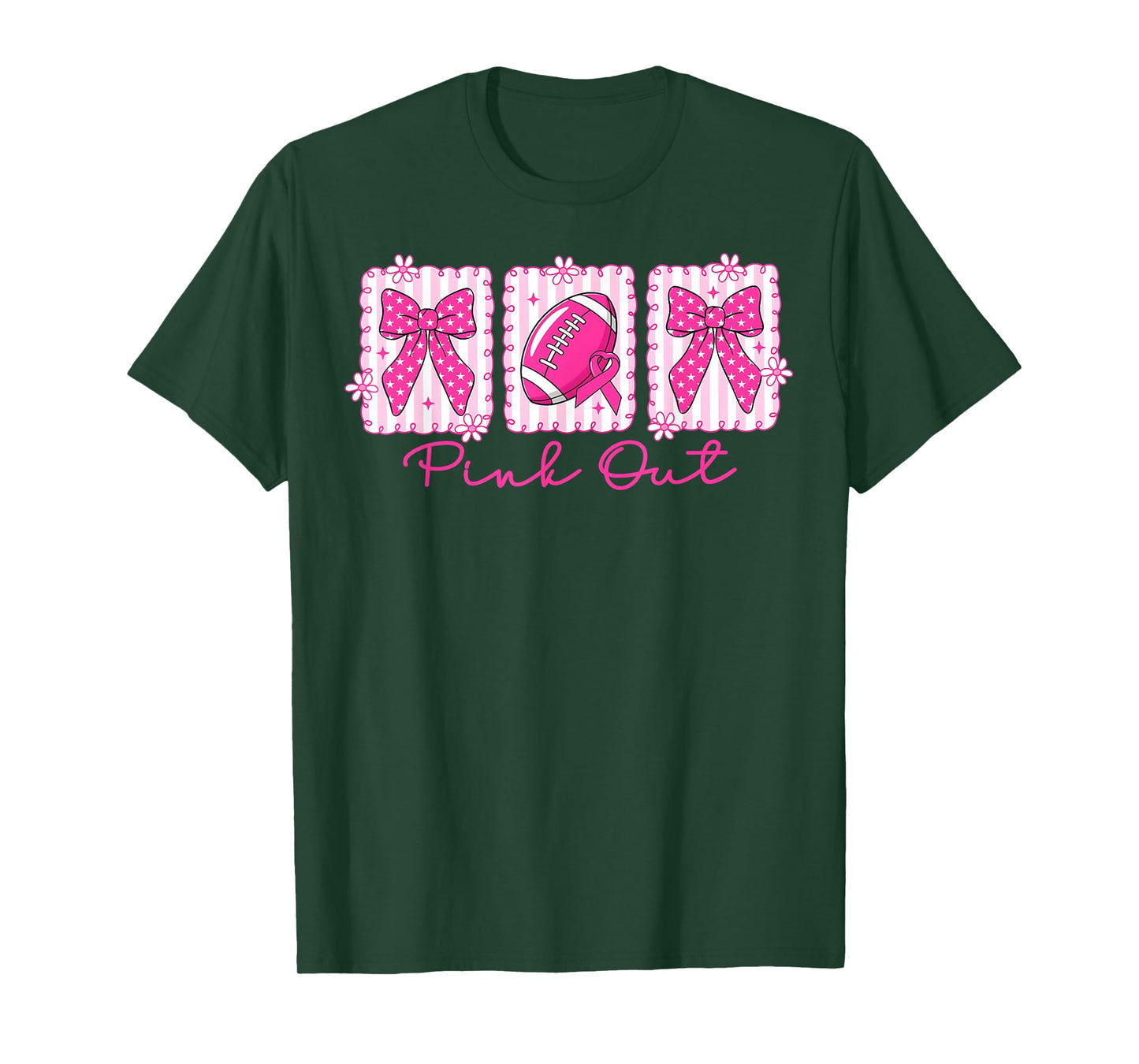 Coquette Bow Breast Cancer Awareness Pink Out Football Team T-Shirt