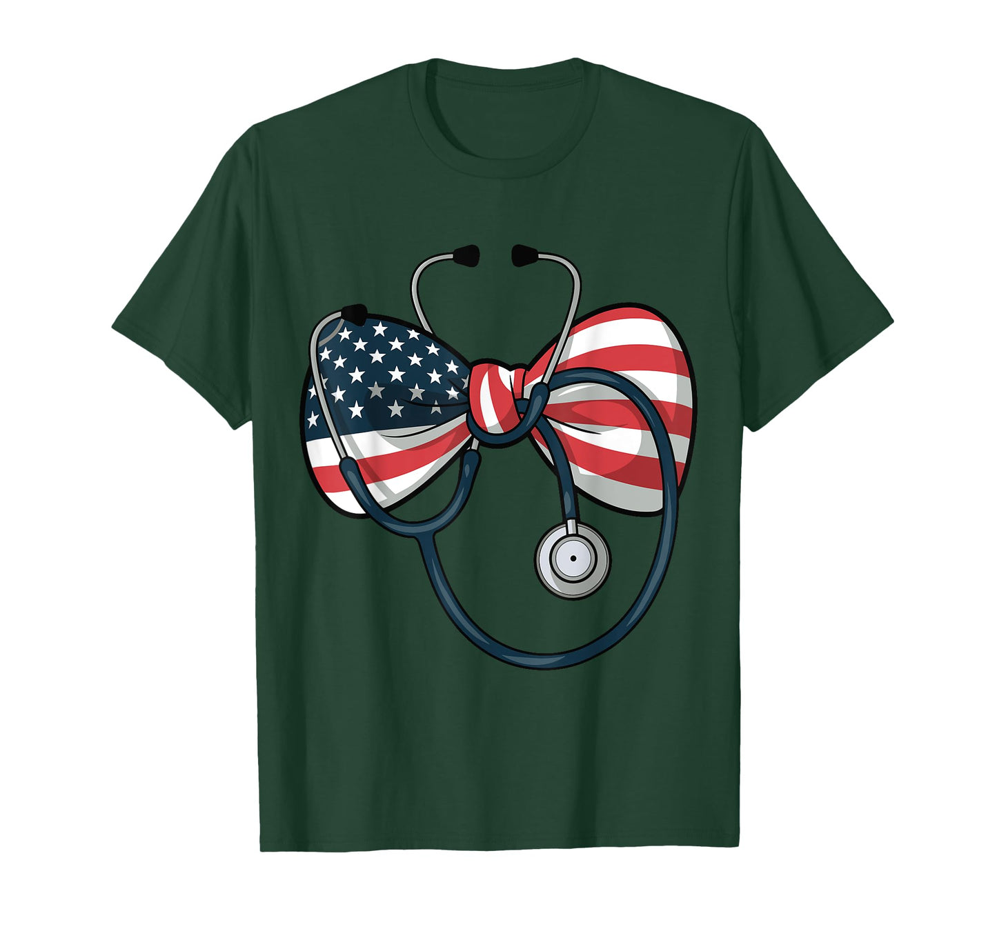 USA Flag Stethoscope Coquette Bow 4th of July RN Nursing T-Shirt