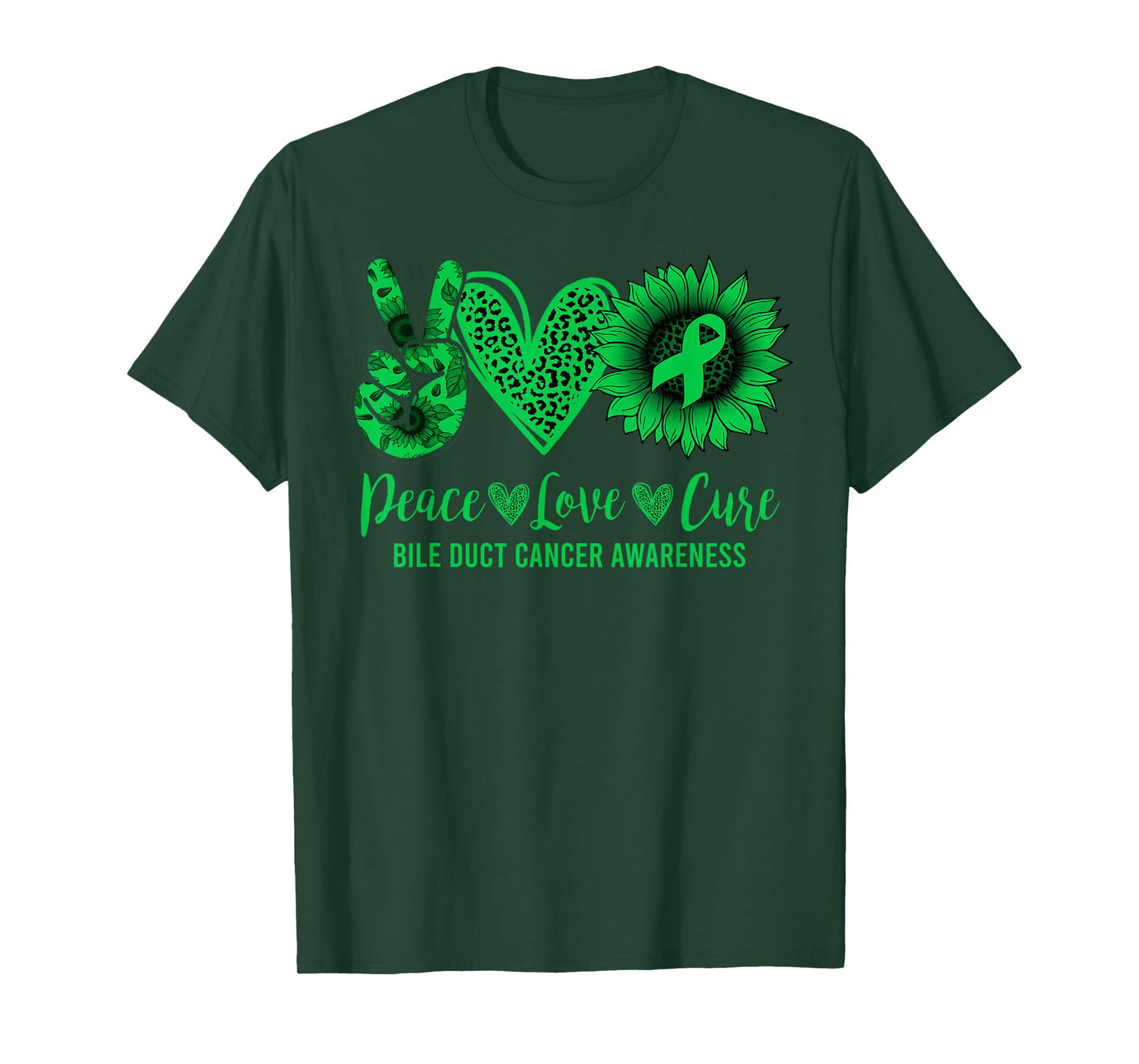 Peace Love Cure Sunflower Bile Duct Cancer Awareness Warrior T-Shirt