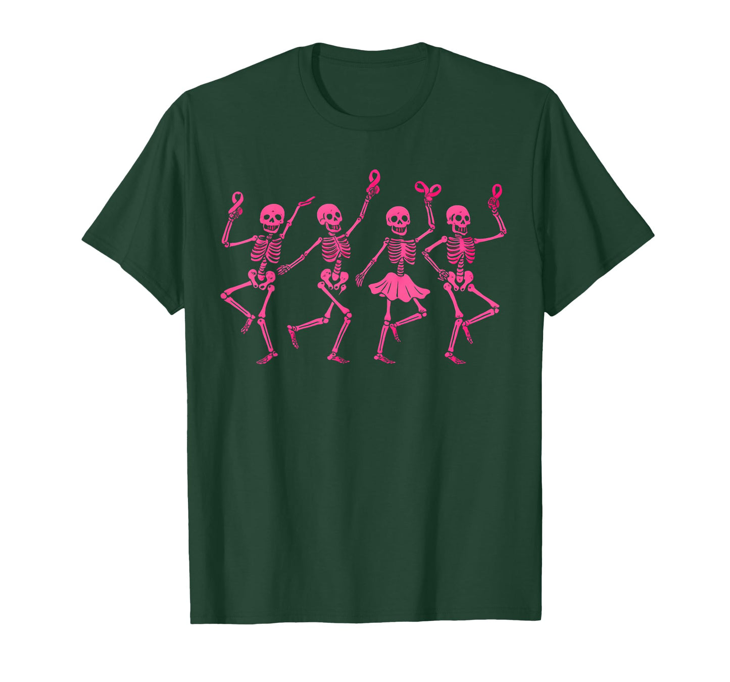 Dancing Skeletons Ribbon Breast Cancer Awareness Halloween T-Shirt