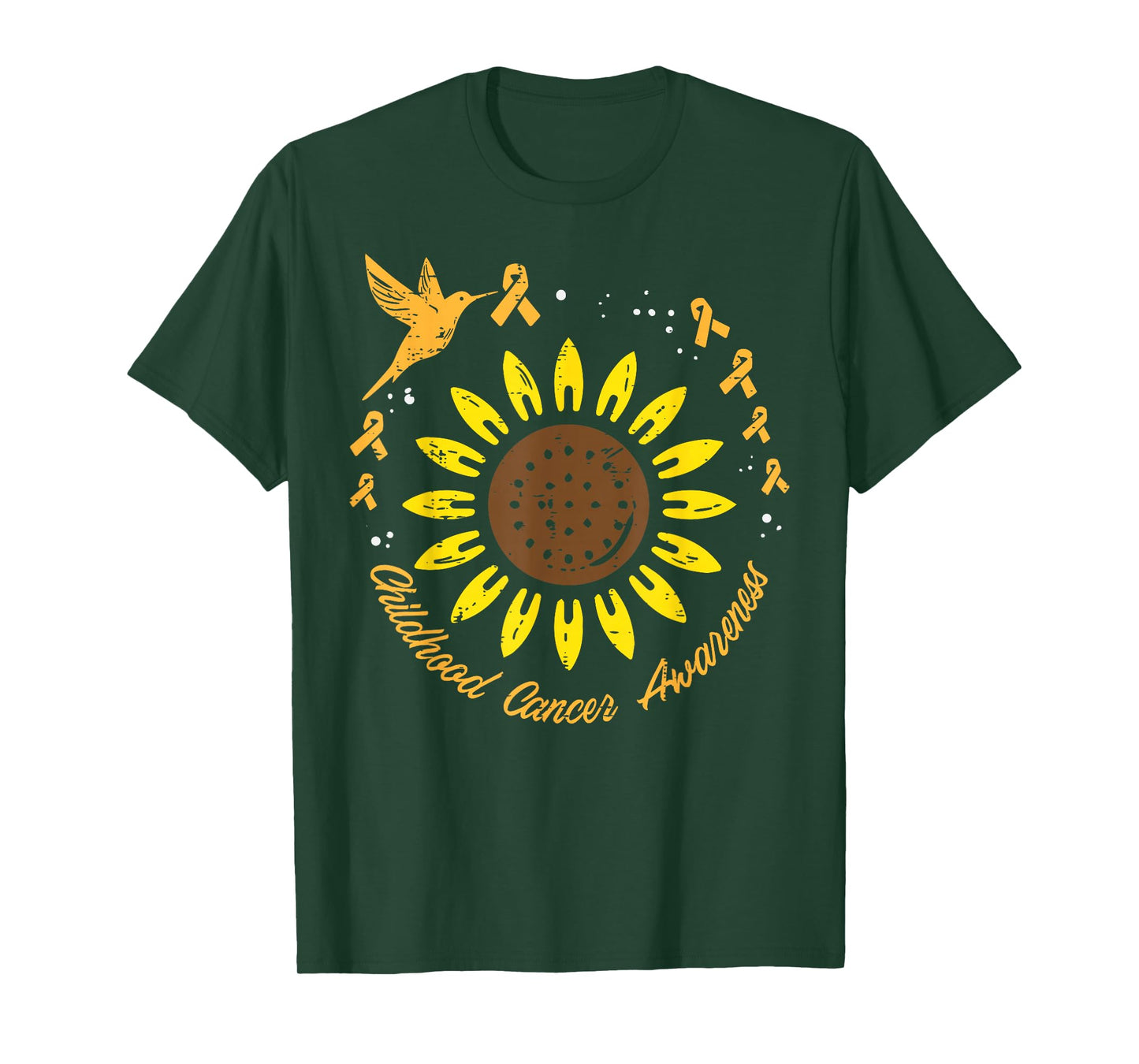 Sunflower Hummingbird Childhood Cancer Awareness Ribbon T-Shirt