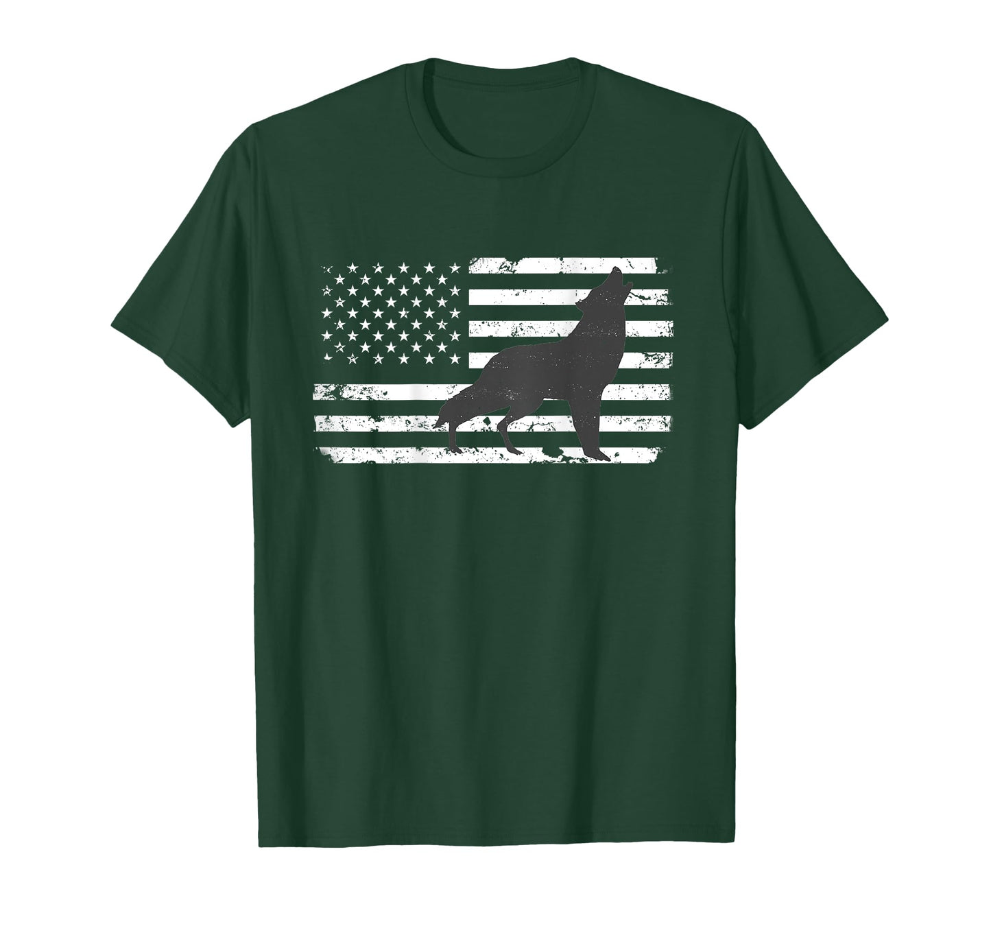 Gray Lone Wolf Distressed American Flag BACK PRINT T-Shirt T-Shirt
