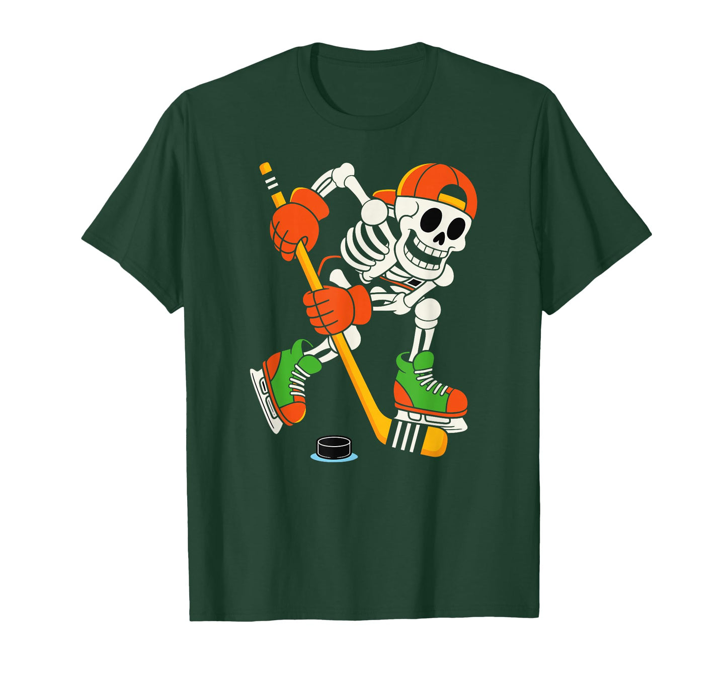 Skeleton Ice Hockey Halloween Costume Men Boys Skeleton T-Shirt