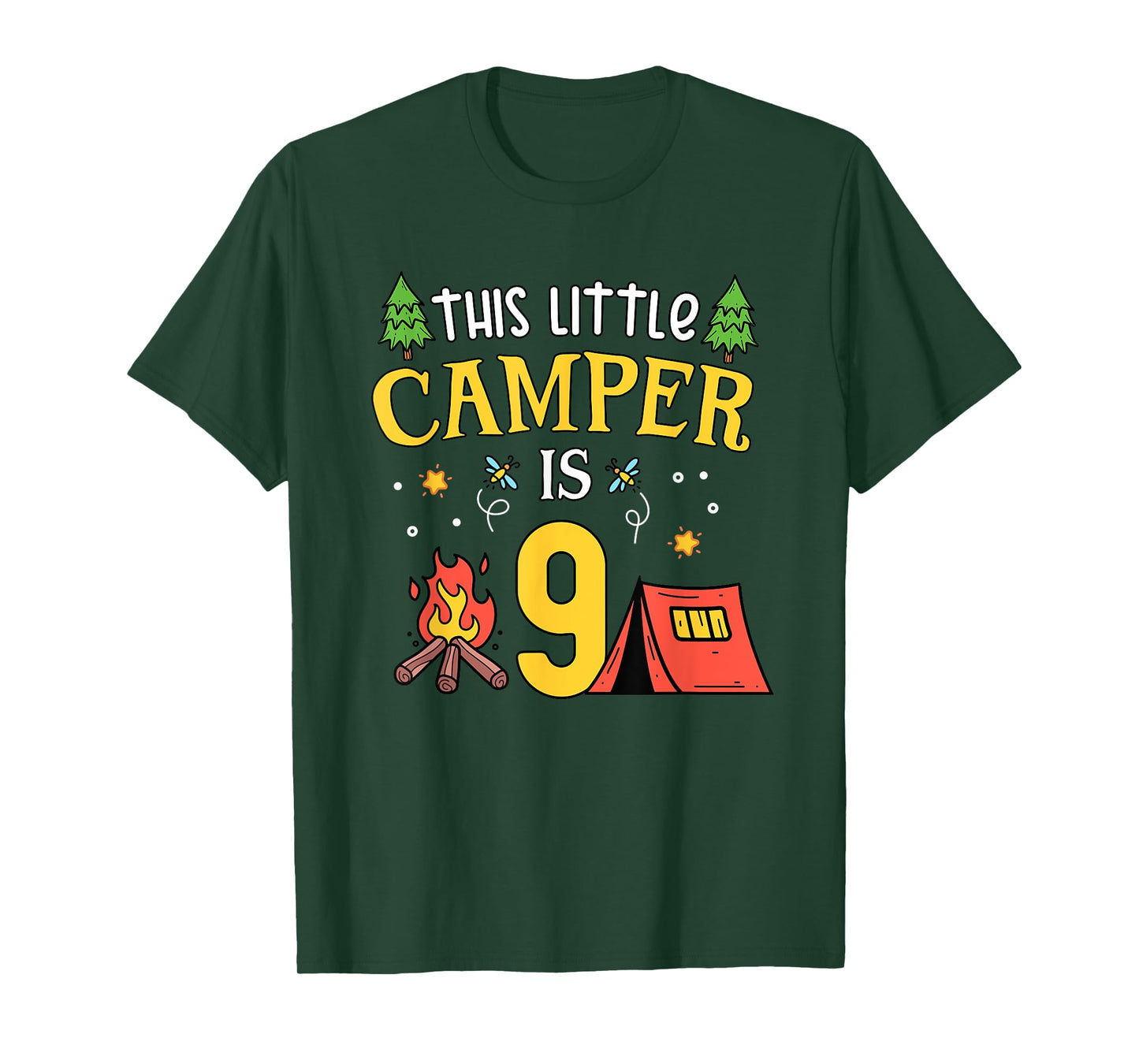 9th Birthday Little Camper Nine Years Old Camping Party T-Shirt