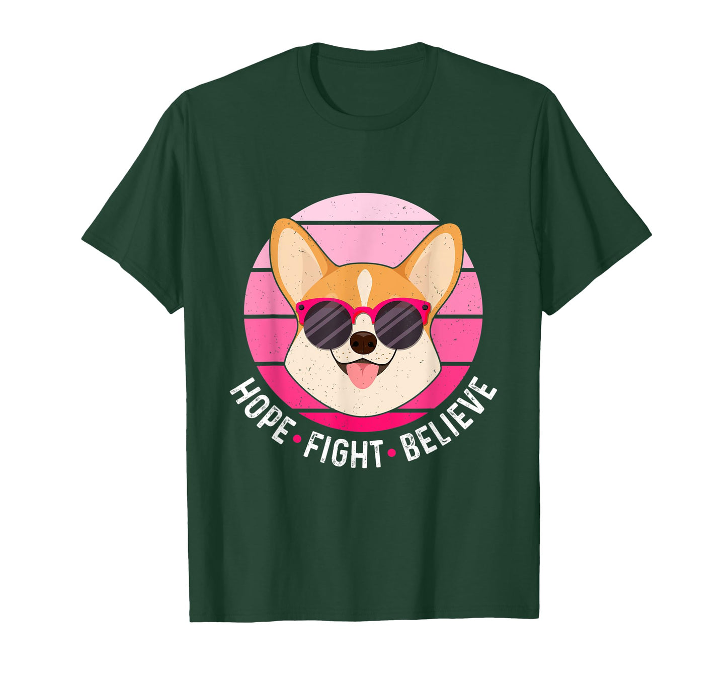 Hope Fight Believe Breast Cancer Survivor Pink Dog Corgi T-Shirt