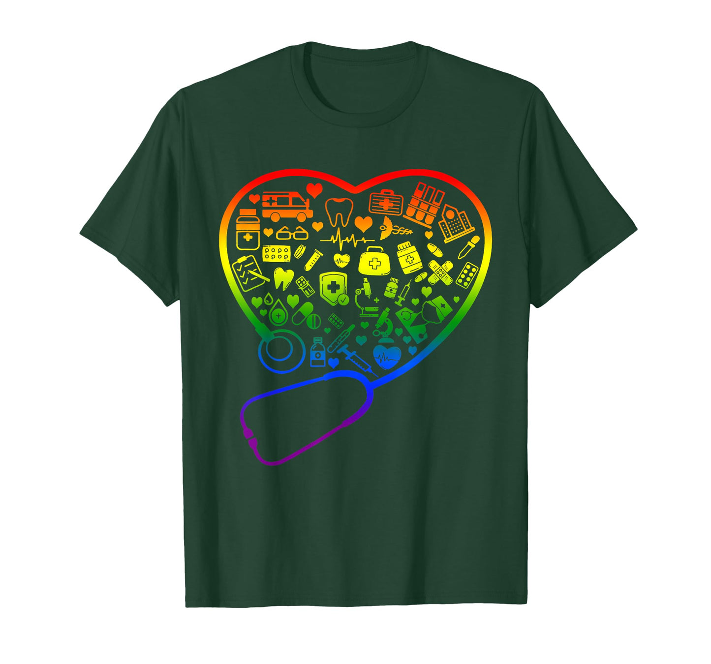 Rainbow Flag Stethoscope Heart Nurse RN Scrub Gay Pride LGBT T-Shirt