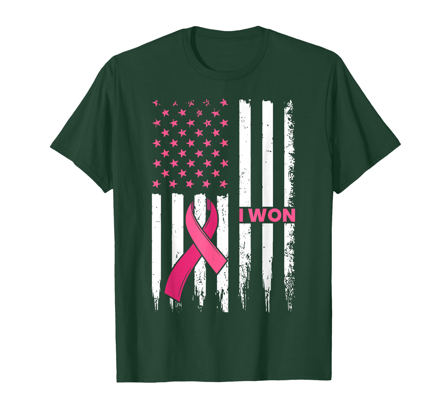Breast Cancer Survivor I Won Pink Ribbon US Flag Awareness T-Shirt