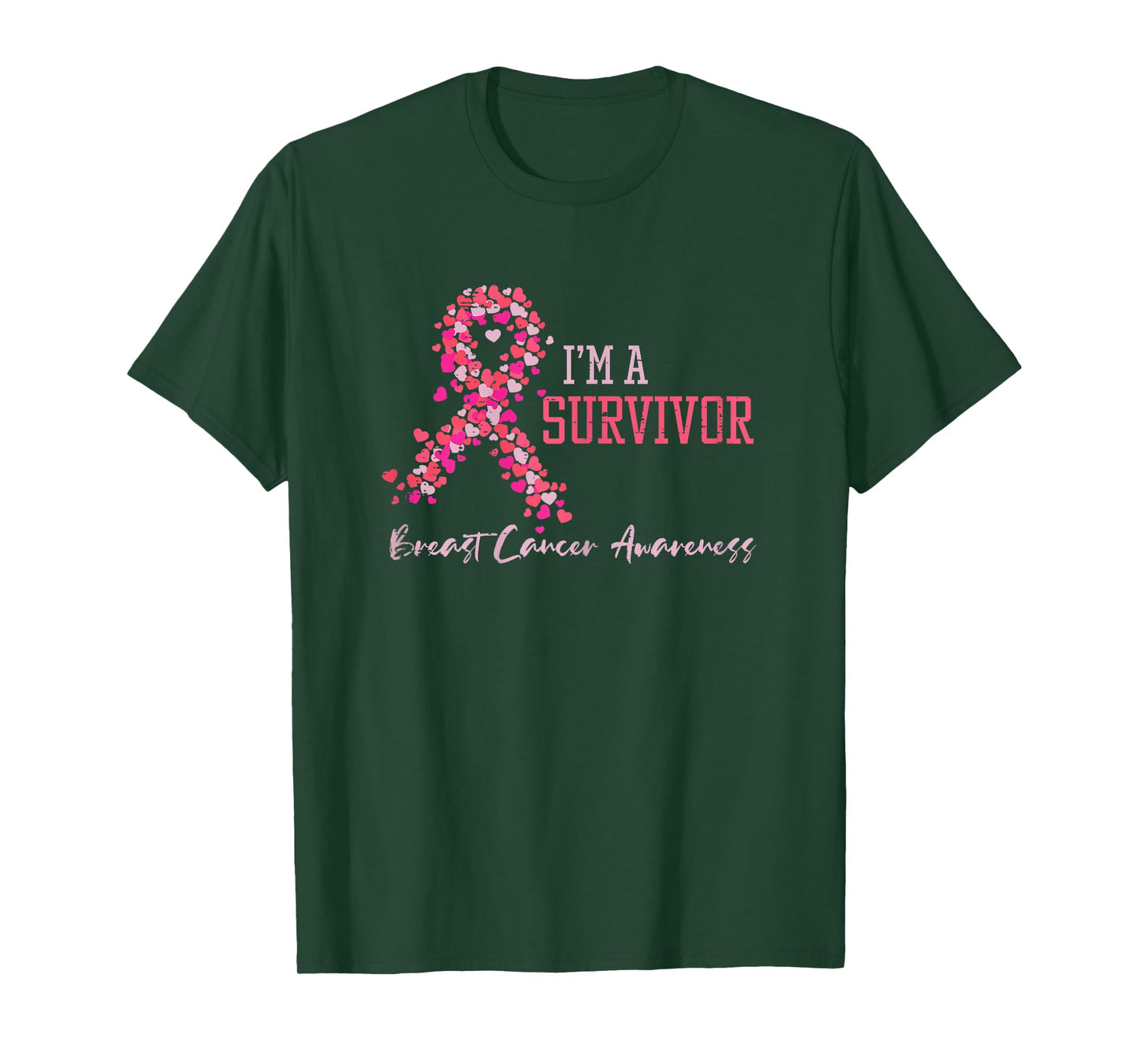 Survivor Pink Ribbons Hearts Breast Cancer Awareness Women T-Shirt